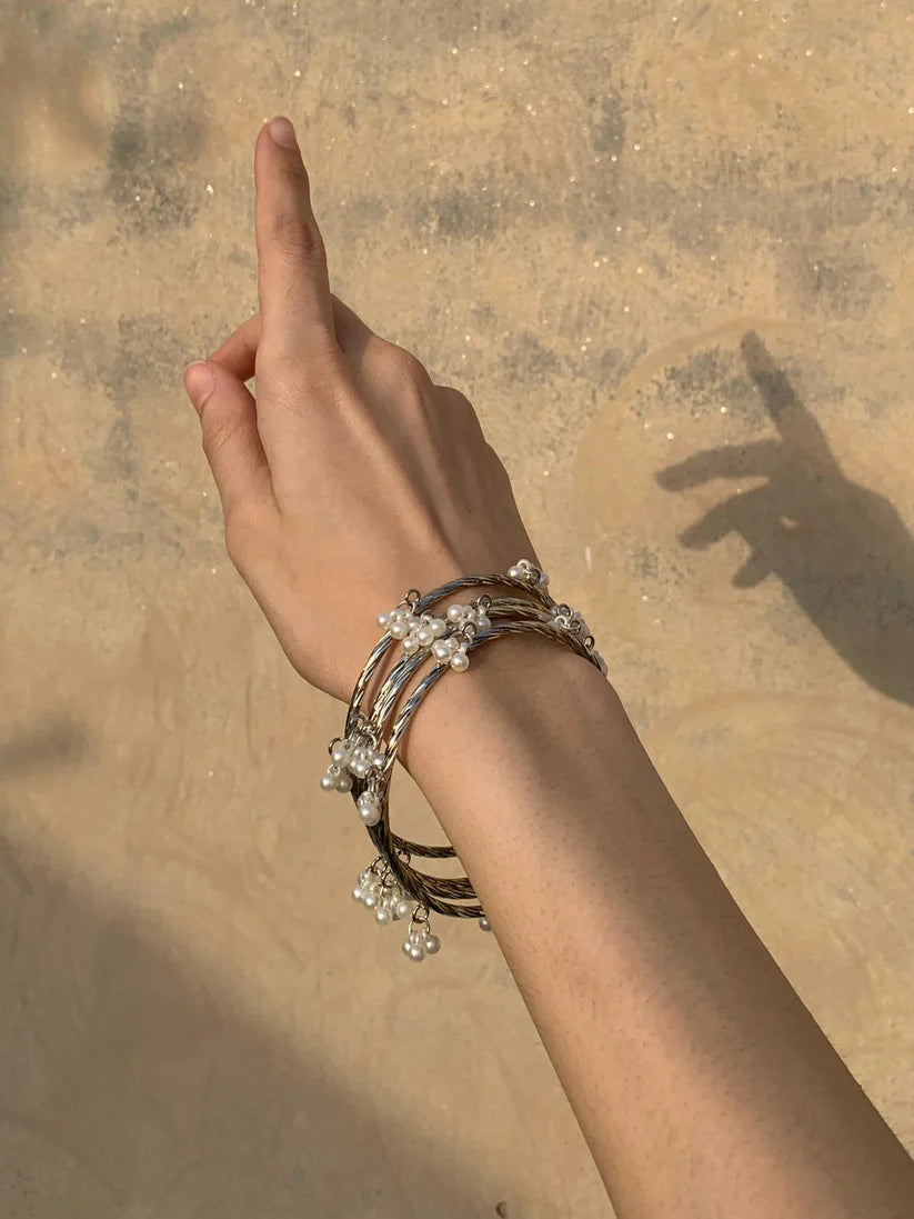 Silver Pearl Beaded Bangles