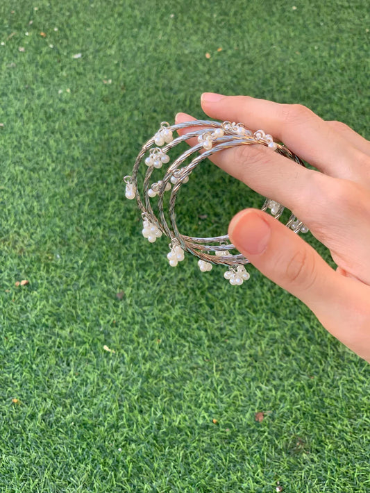 Silver Pearl Beaded Bangles