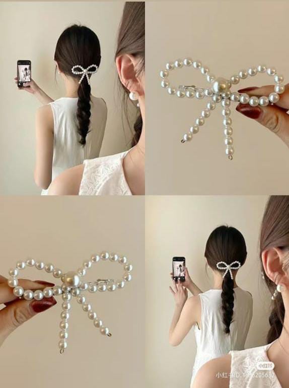 3 pearl Bow hair accessories | bows for girls and women | Korean bows